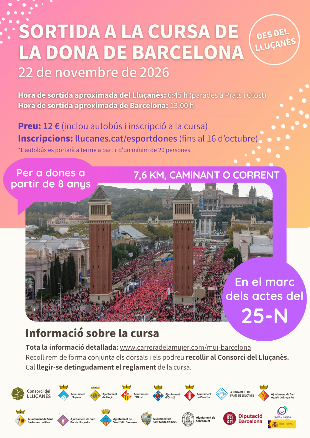 S'organitza un autocar per anar a la Cursa de la Dona a Barcelona el 22 de novembre
